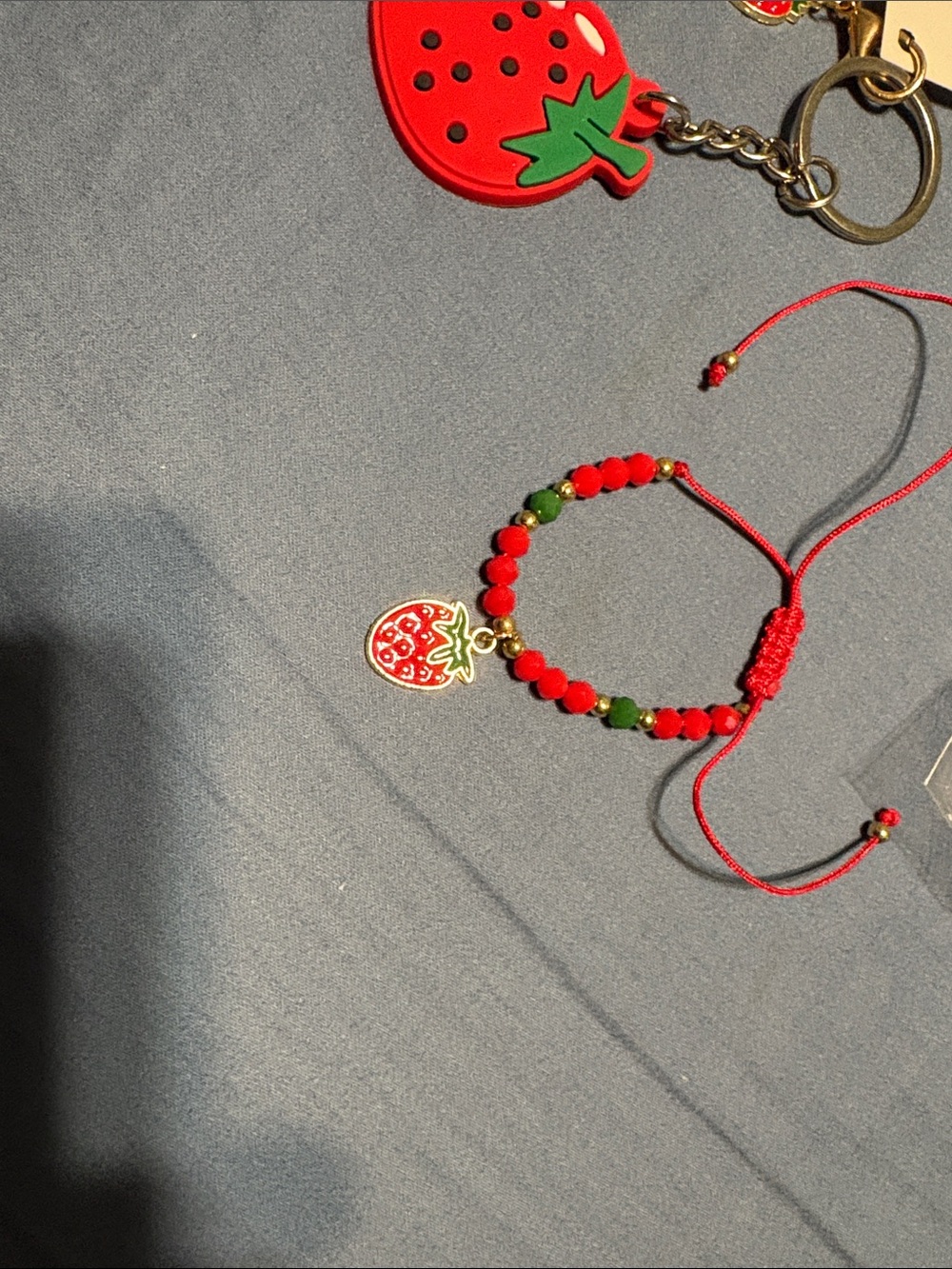 Strawberry Keychain Charm with bracelet and 3 strawberry mini goat milk soaps - Picture 10 of 17